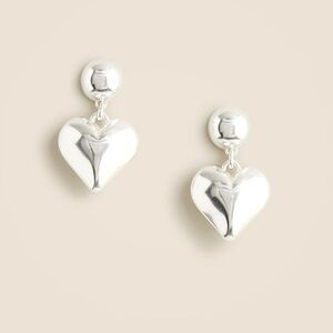 J. Crew BX257 silver tone puff heart drop earrings NWOT